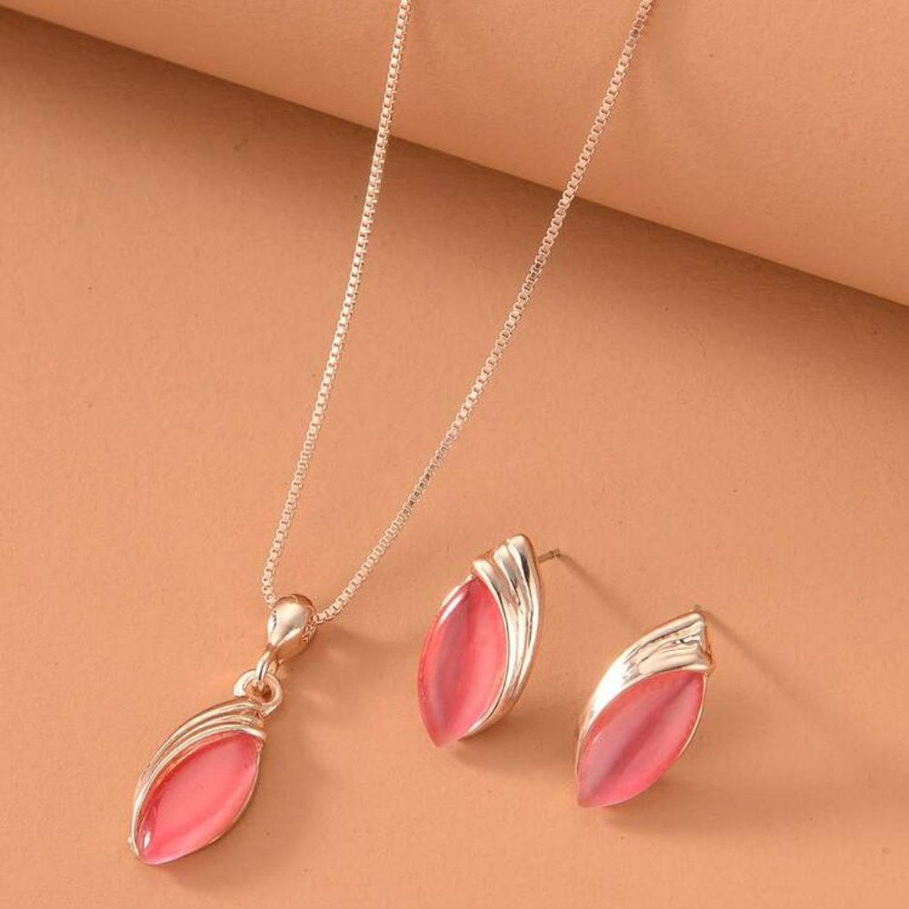 Opal Decor Necklace & Stud Earrings